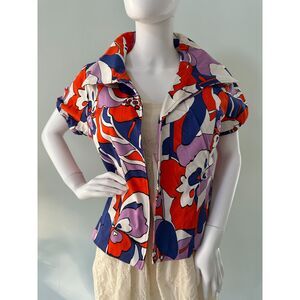 Vintage WDNY Red, Blue and Purple Abstract Floral Patterned Open Front Coat sz 8